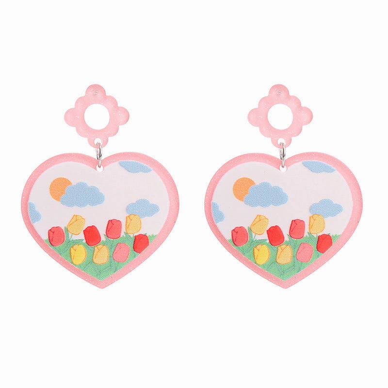 Wholesale Valentine's Day Heart Rose Acrylic Earrings
