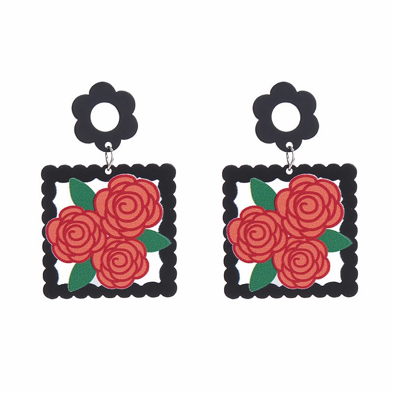 Wholesale Valentine's Day Heart Rose Acrylic Earrings