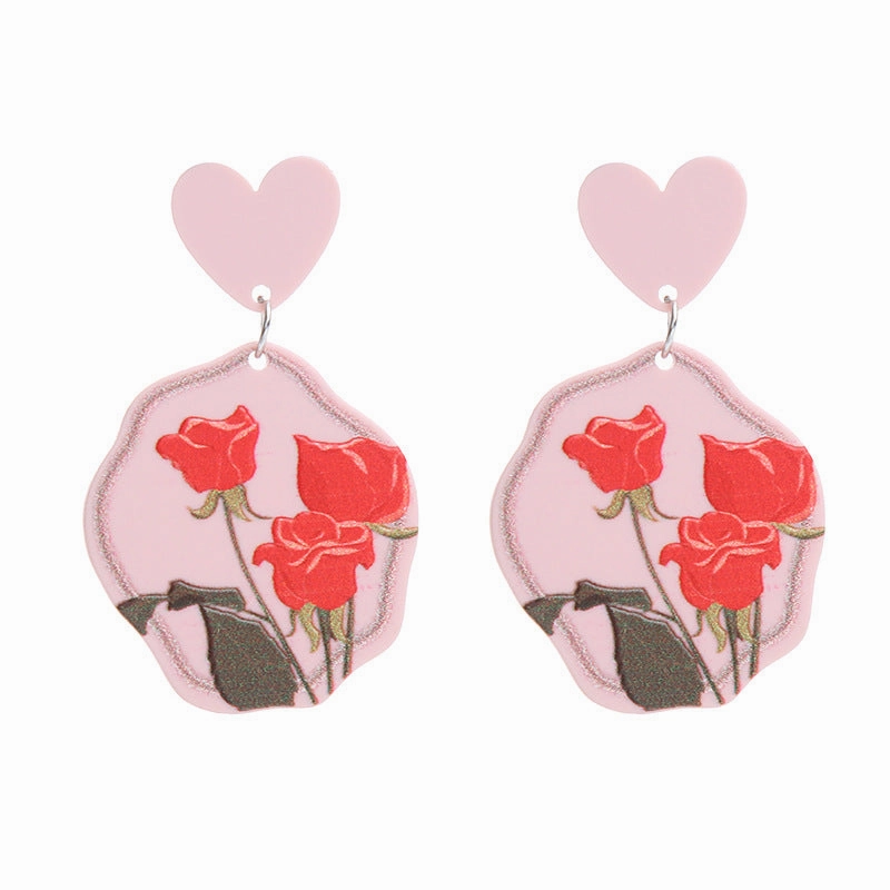 Wholesale Valentine's Day Heart Rose Acrylic Earrings