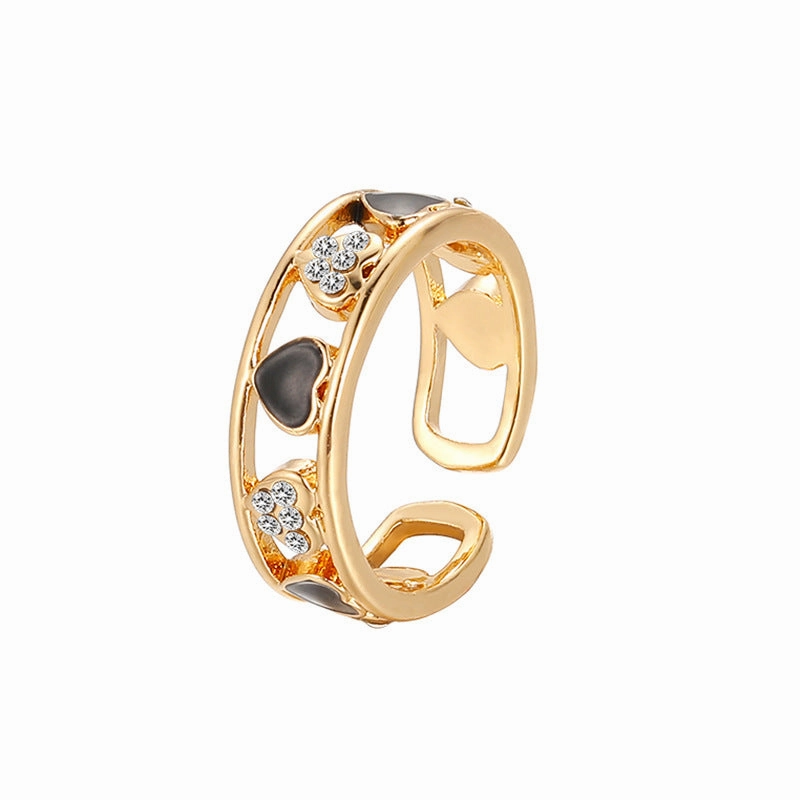 Wholesale Valentine's Day Hollow Diamond Heart Zinc Alloy Rings