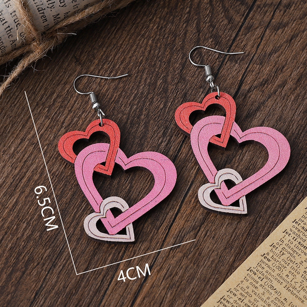Wholesale Valentine's Day Hollow Heart Wooden Earrings