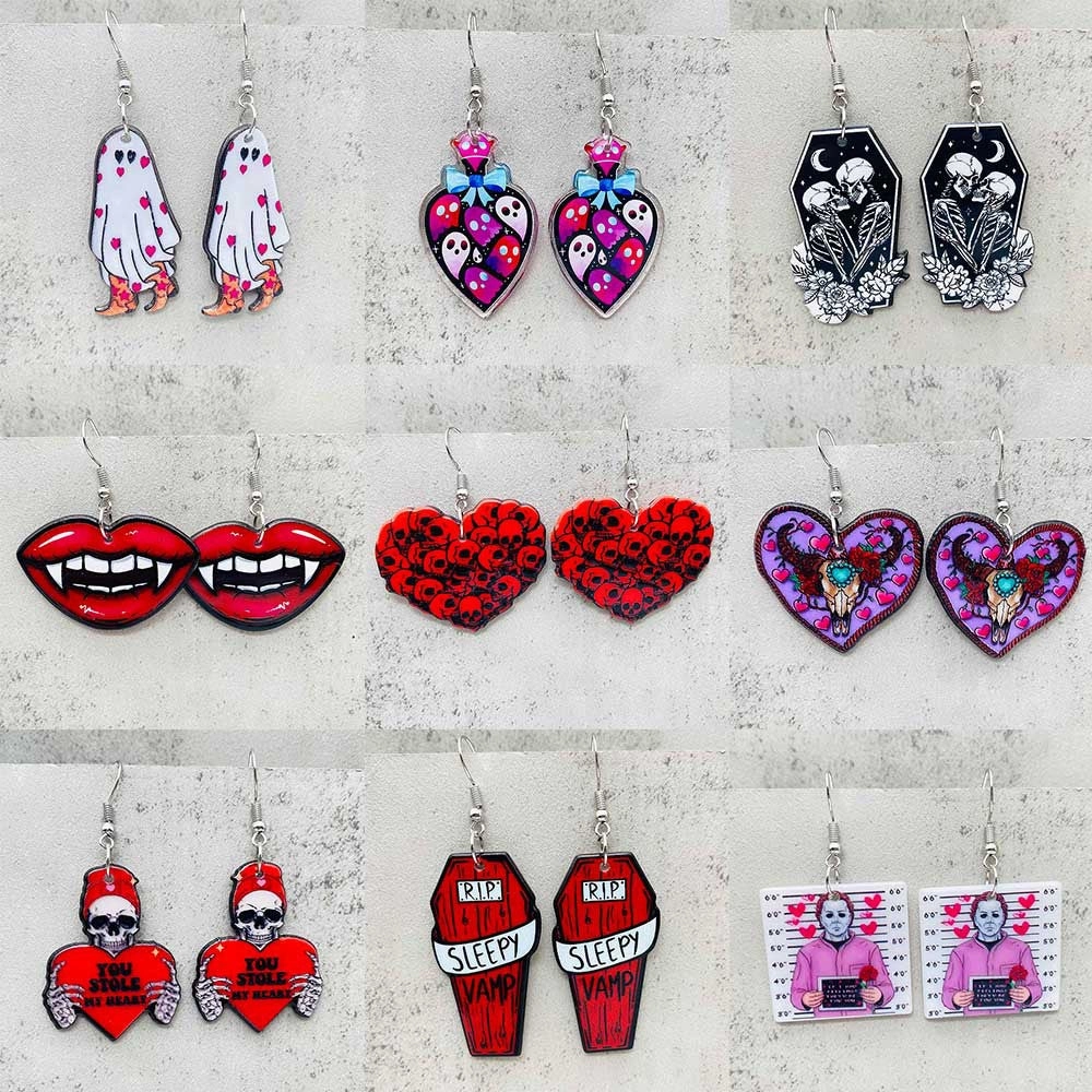 Wholesale Valentine's Day Horror Love Ghost Bull Head Acrylic Earrings