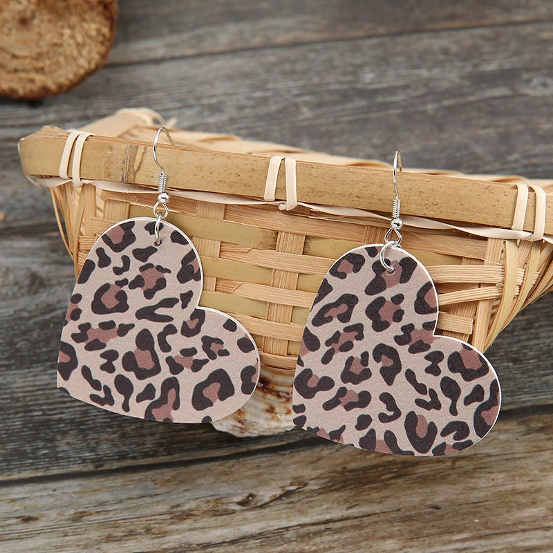 Wholesale Valentine's Day Leopard Heart Leather Earrings