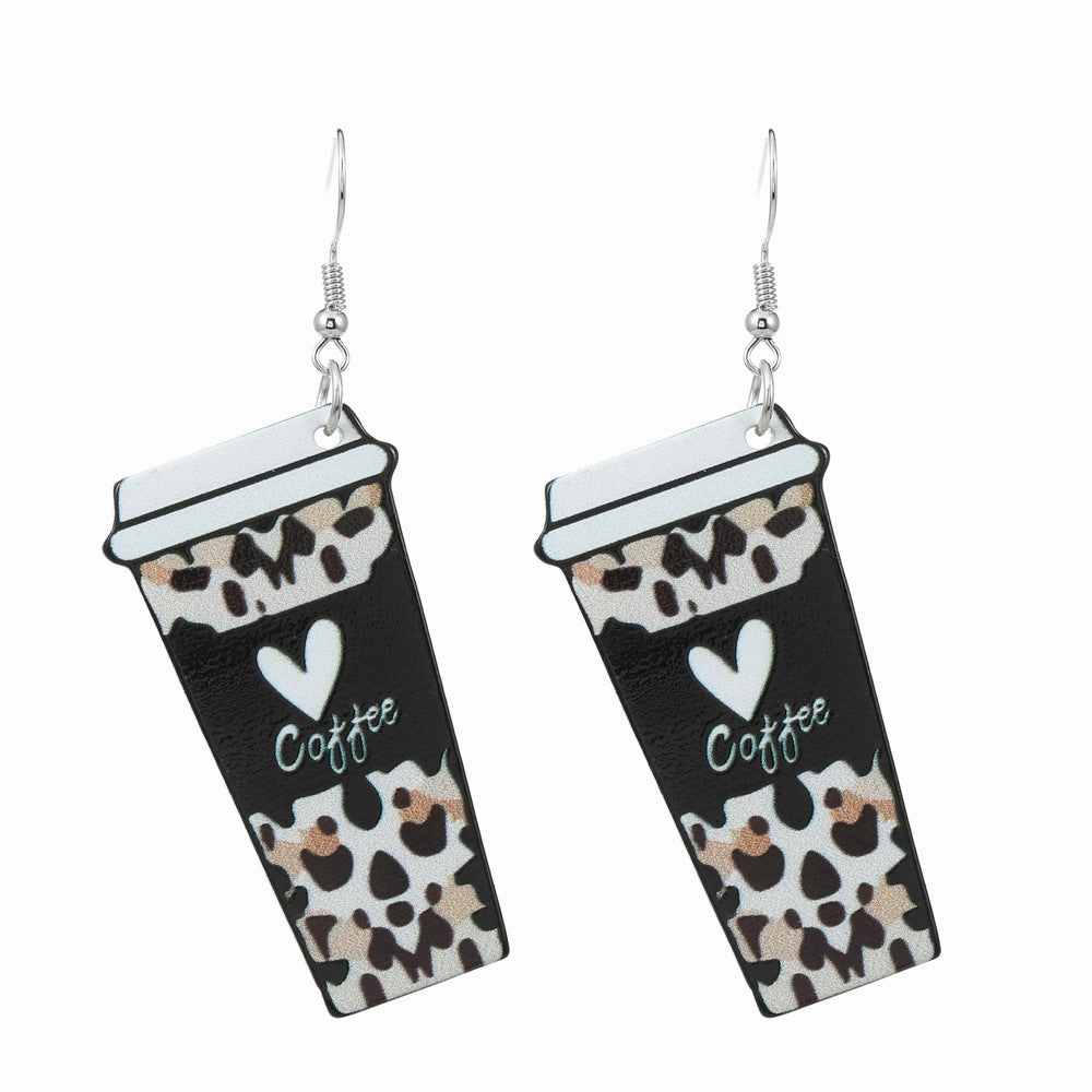 Wholesale Valentine's Day Leopard Pattern Love Acrylic Coffee Cup Earrings