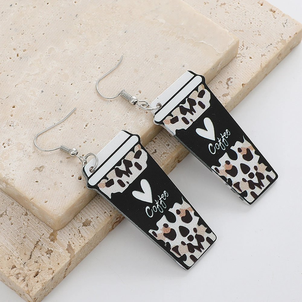 Wholesale Valentine's Day Leopard Pattern Love Acrylic Coffee Cup Earrings