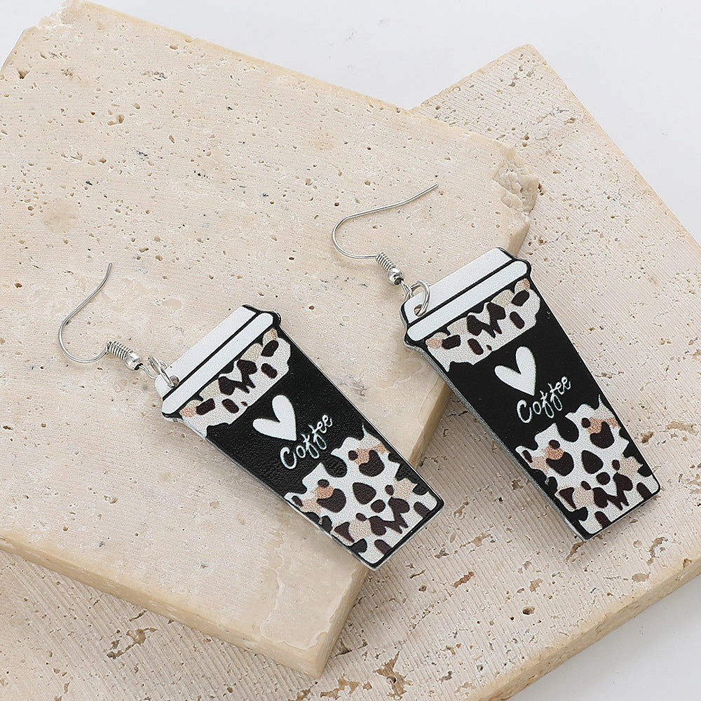 Wholesale Valentine's Day Leopard Pattern Love Acrylic Coffee Cup Earrings