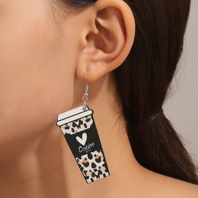 Wholesale Valentine's Day Leopard Pattern Love Acrylic Coffee Cup Earrings