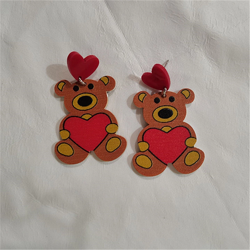 Wholesale Valentine's Day Love Bear Rose Flower Heart Shape Acrylic Earrings