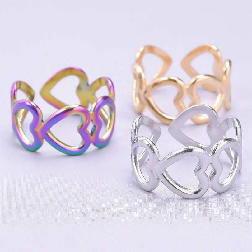 Wholesale Valentine's Day Love Colorful Gold Steel Titanium Opening Adjustable Ring