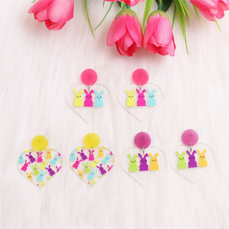 Wholesale Valentine's Day Love Colorful Rabbit Acrylic Earrings