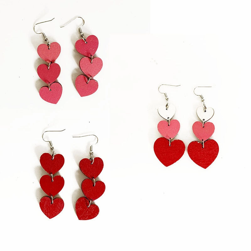 Wholesale Valentine's Day Love Double Sided Three Layer Wood Minimalist Earrings