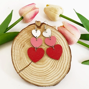 Wholesale Valentine's Day Love Double Sided Three Layer Wood Minimalist Earrings