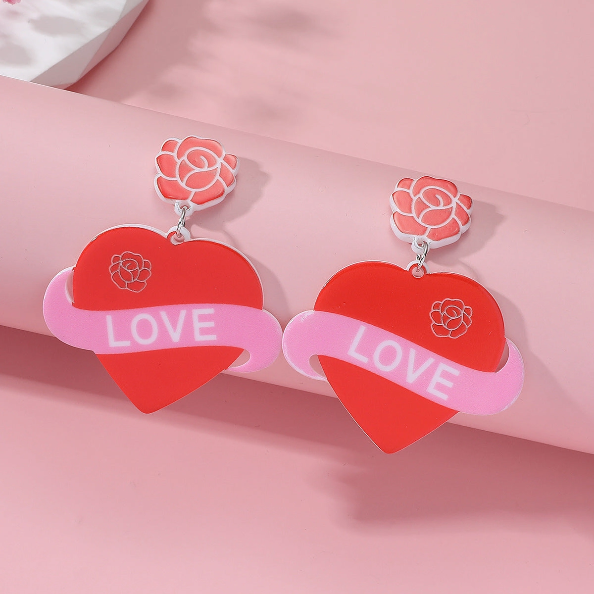 Wholesale Valentine's Day Love Flower Acrylic Earrings