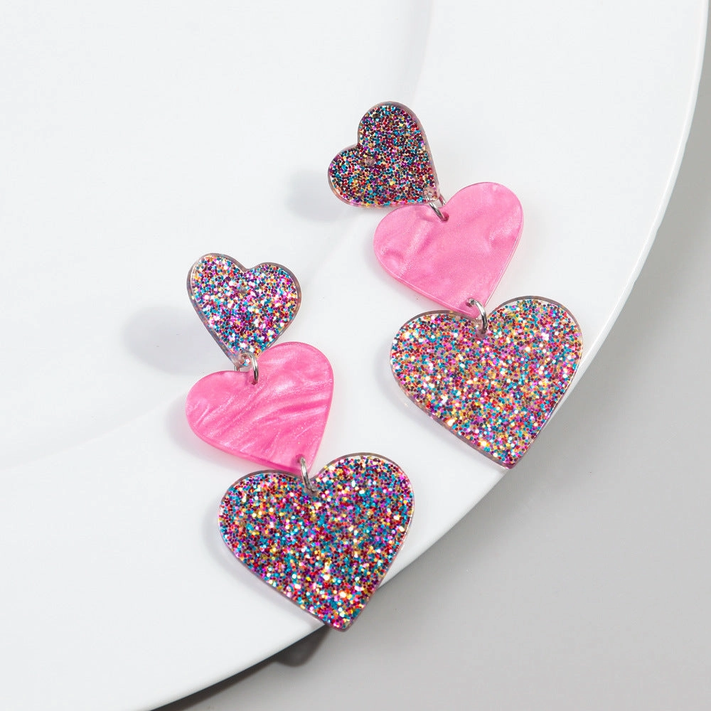 Wholesale Valentine's Day Love Glitter Colored Acrylic Earrings