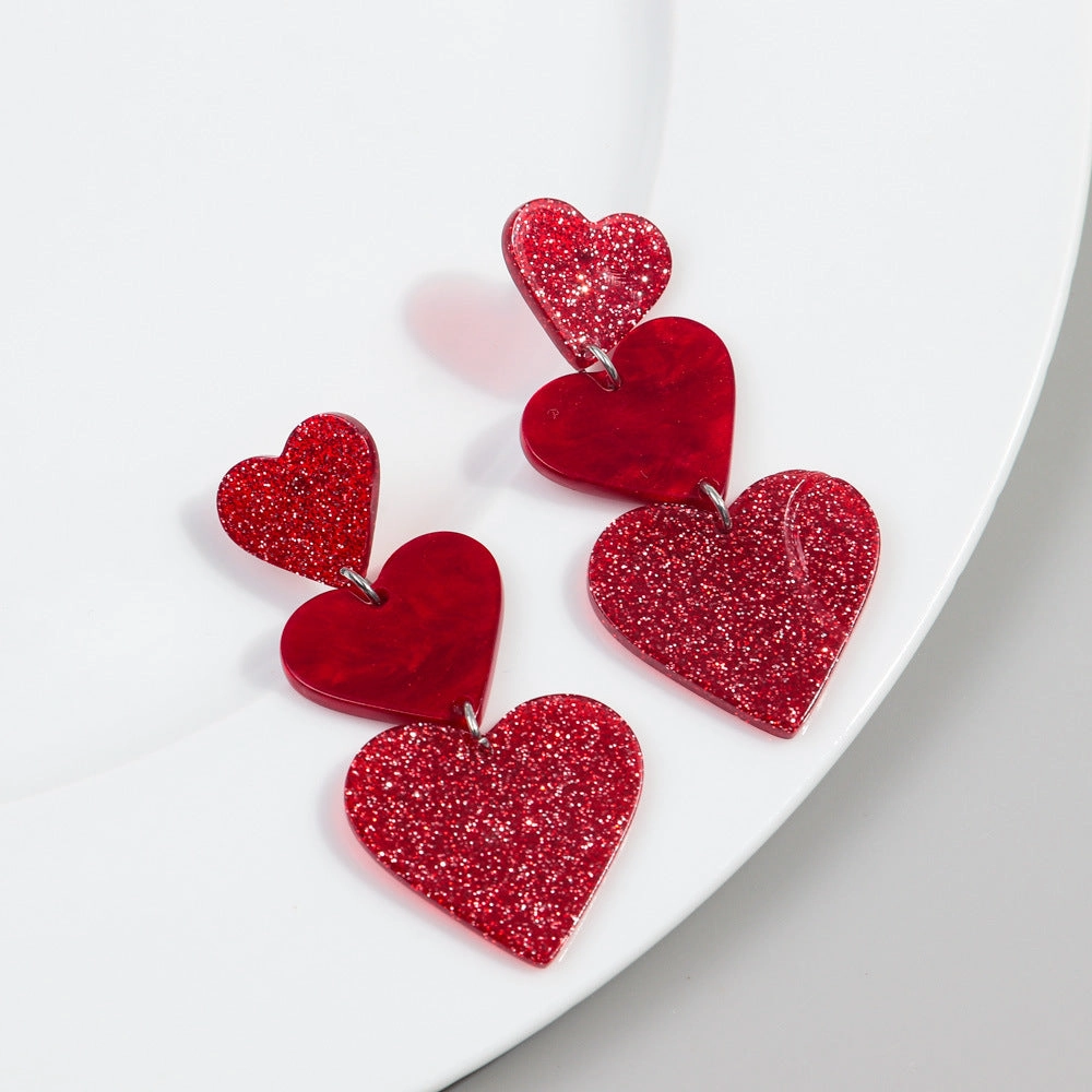 Wholesale Valentine's Day Love Glitter Colored Acrylic Earrings