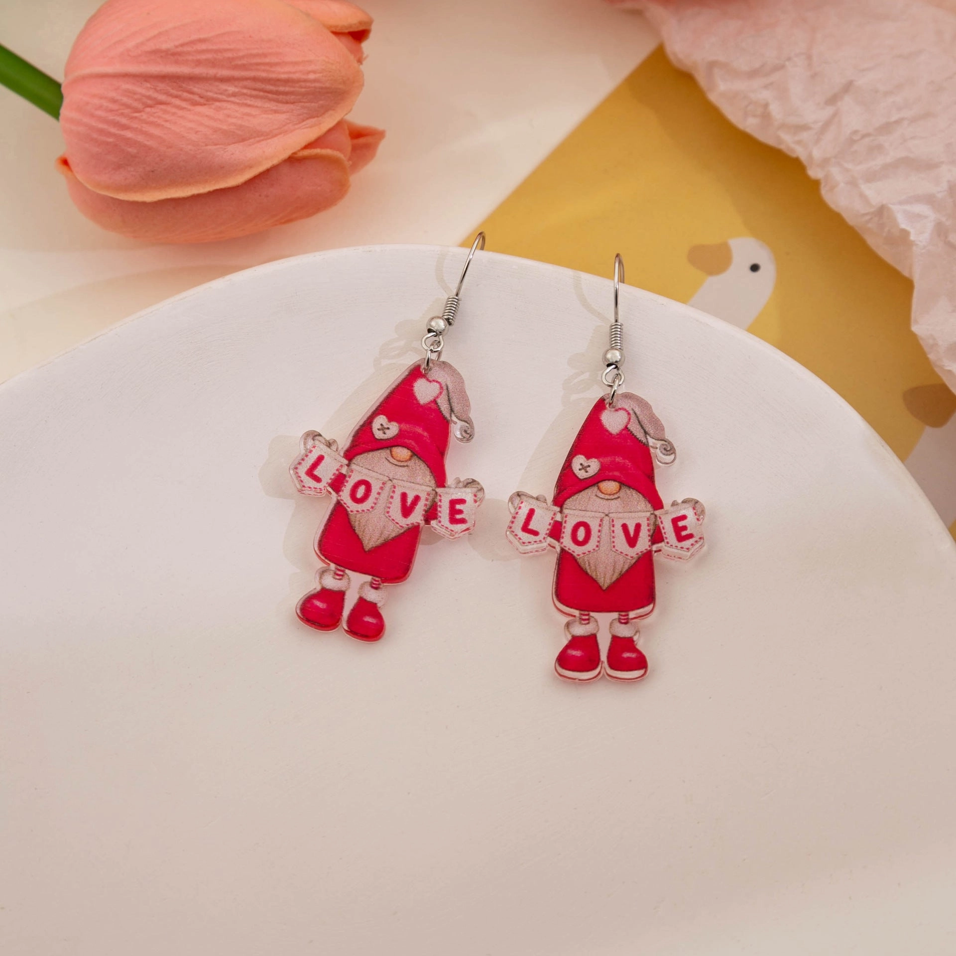 Wholesale Valentine's Day Love Gnome Flamingo LOVE Acrylic Earrings