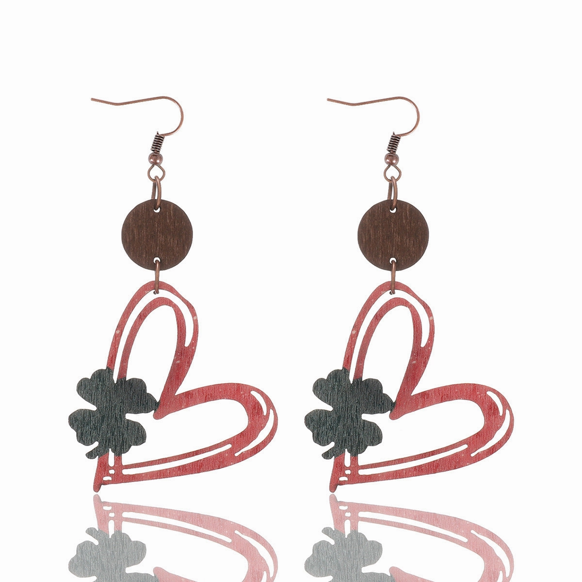 Wholesale Valentine's Day Love Hollow Four Leaf Grass Wooden Earrings