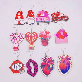 Wholesale Valentine's Day Love Hot Air Balloon Dwarf Lips Wooden Earrings