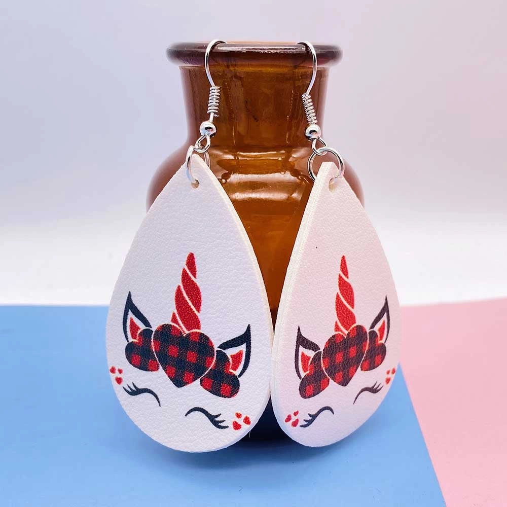 Wholesale Valentine's Day Love Leopard Pattern Double Sided Printed Leather Earrings