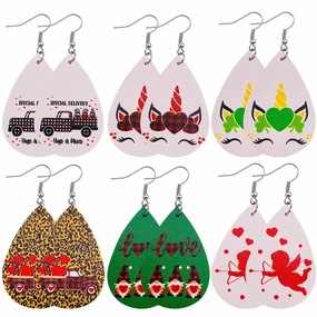 Wholesale Valentine's Day Love Leopard Pattern Double Sided Printed Leather Earrings
