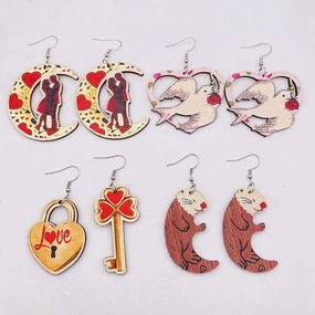 Wholesale Valentine's Day Love Lock Key Wooden Earrings