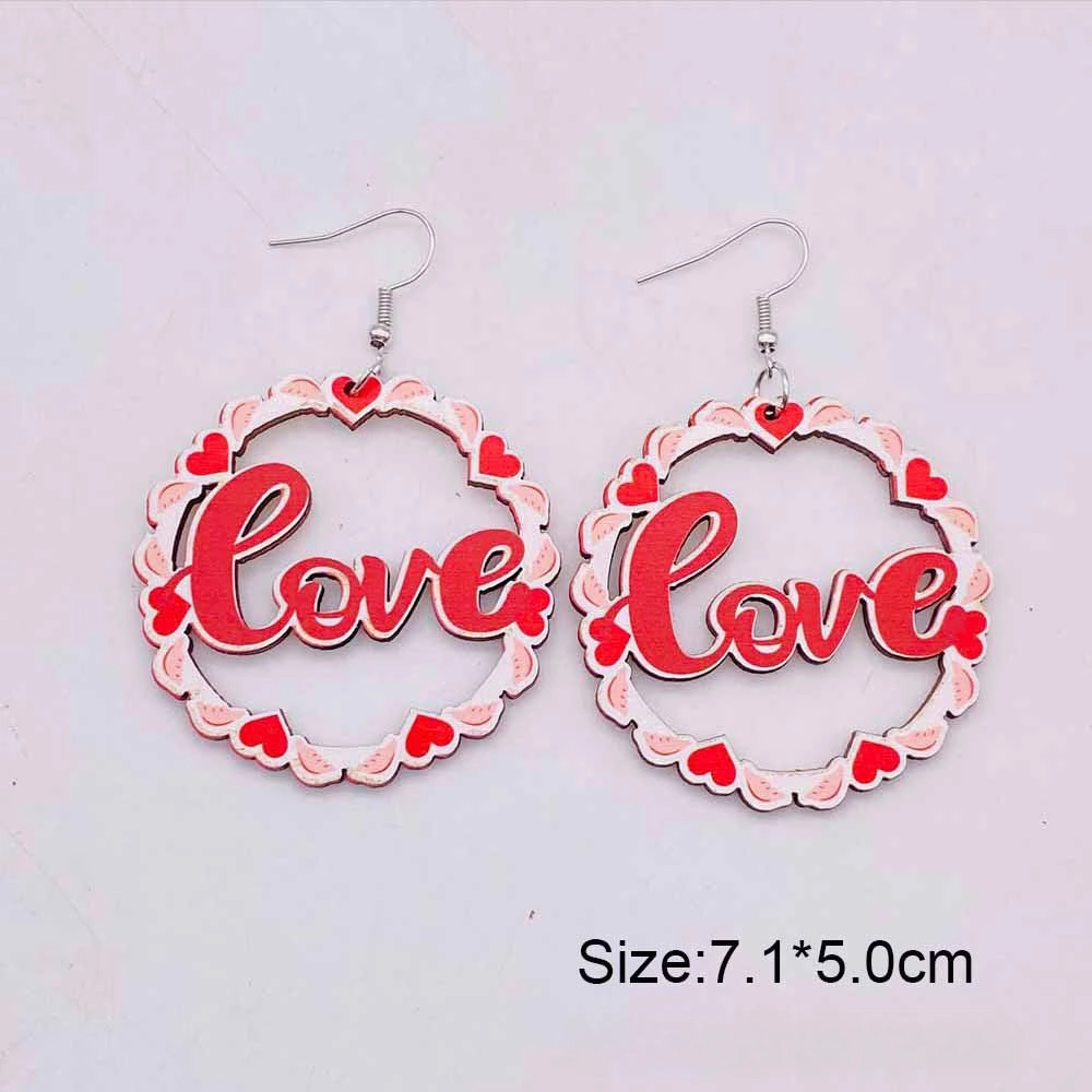 Wholesale Valentine's Day LOVE Love Wooden Earrings