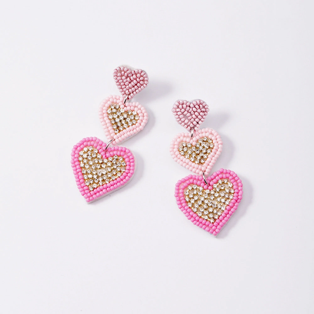 Wholesale Valentine's Day Love Rice Beads Braided Diamond Earrings