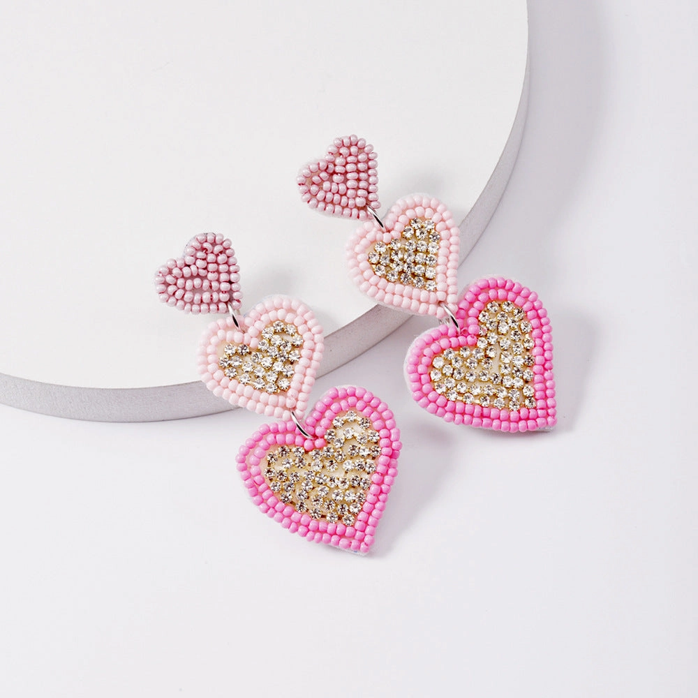 Wholesale Valentine's Day Love Rice Beads Braided Diamond Earrings