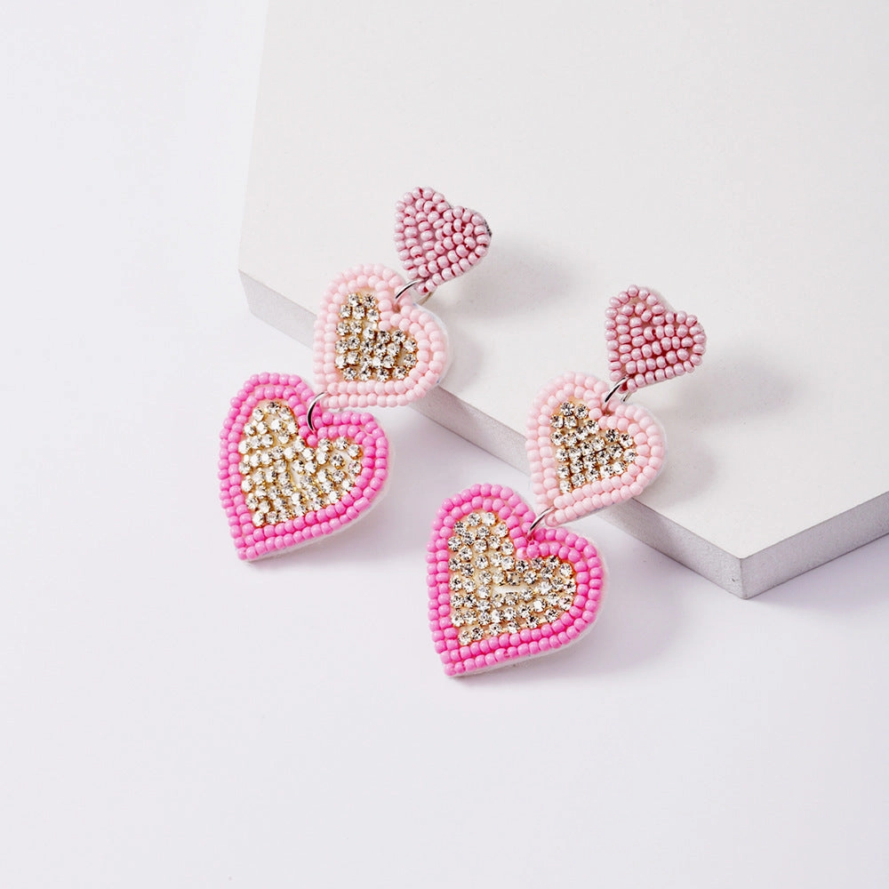 Wholesale Valentine's Day Love Rice Beads Braided Diamond Earrings