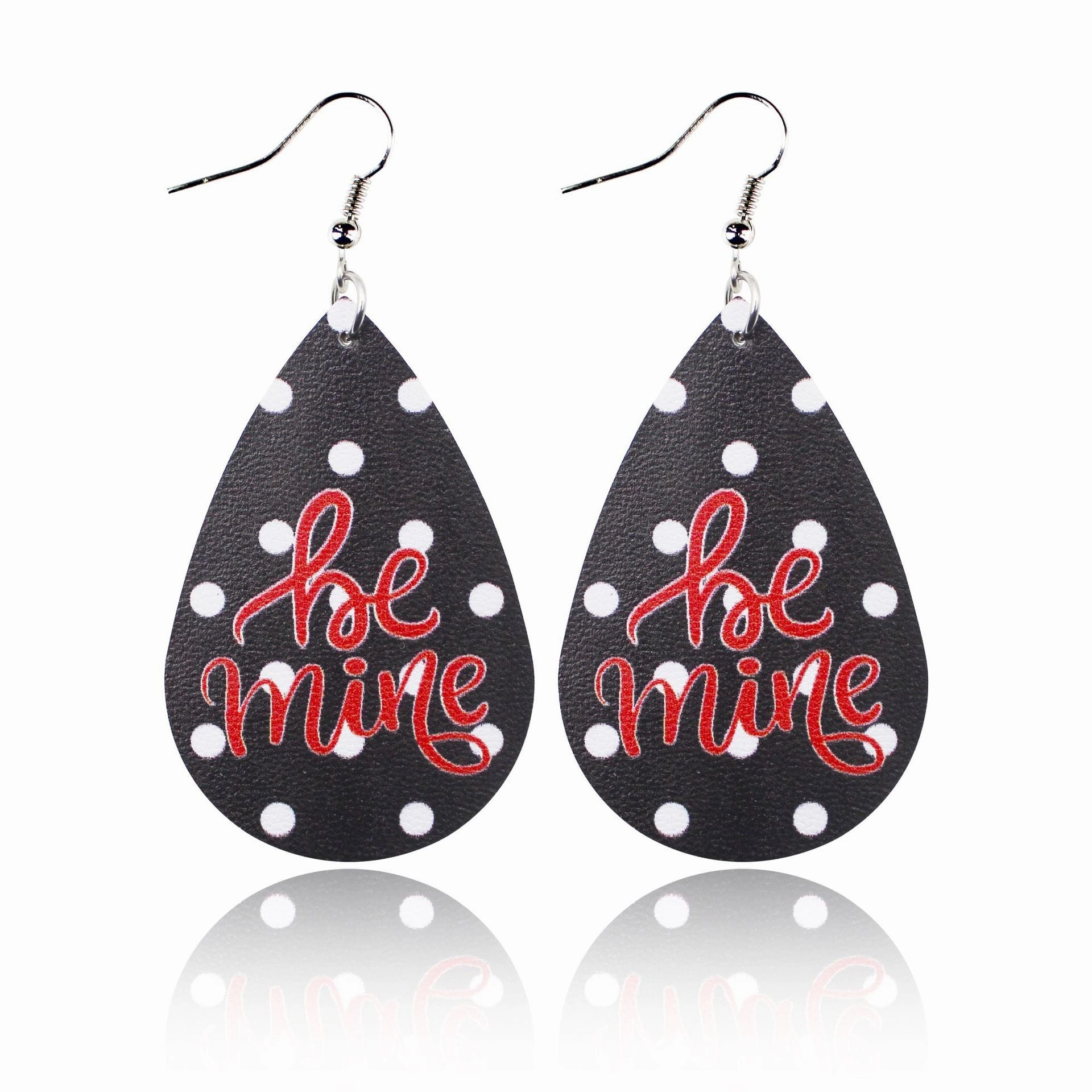 Wholesale Valentine's Day Love Romantic Polka Dot Stripe Printed Water Drop Leather Earrings