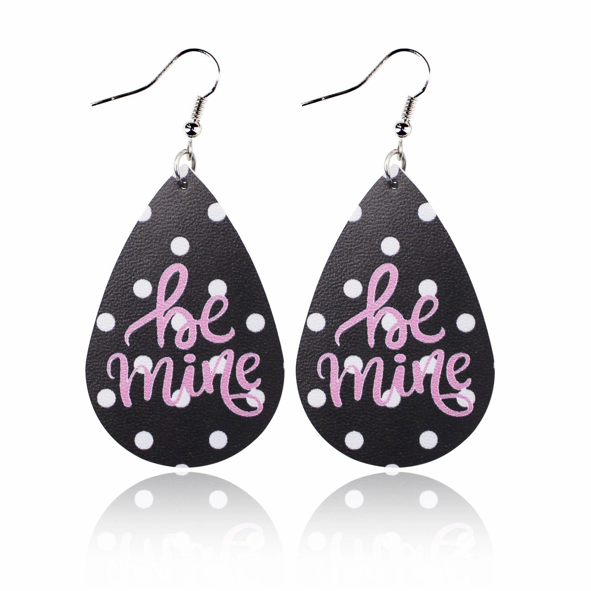 Wholesale Valentine's Day Love Romantic Polka Dot Stripe Printed Water Drop Leather Earrings