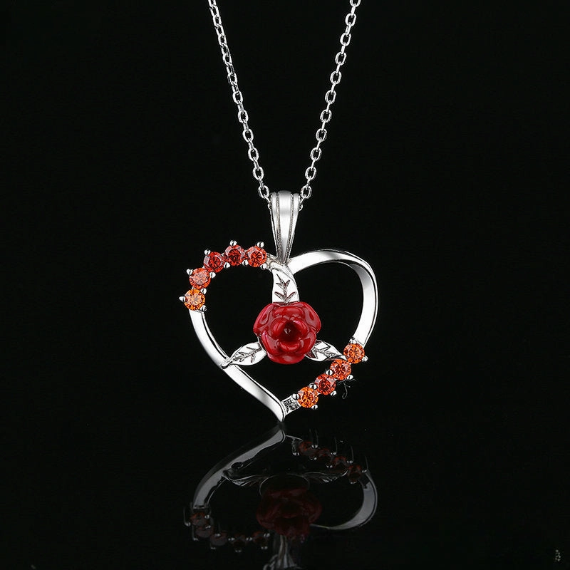 Wholesale Valentine's Day Love Rose Silver Necklaces