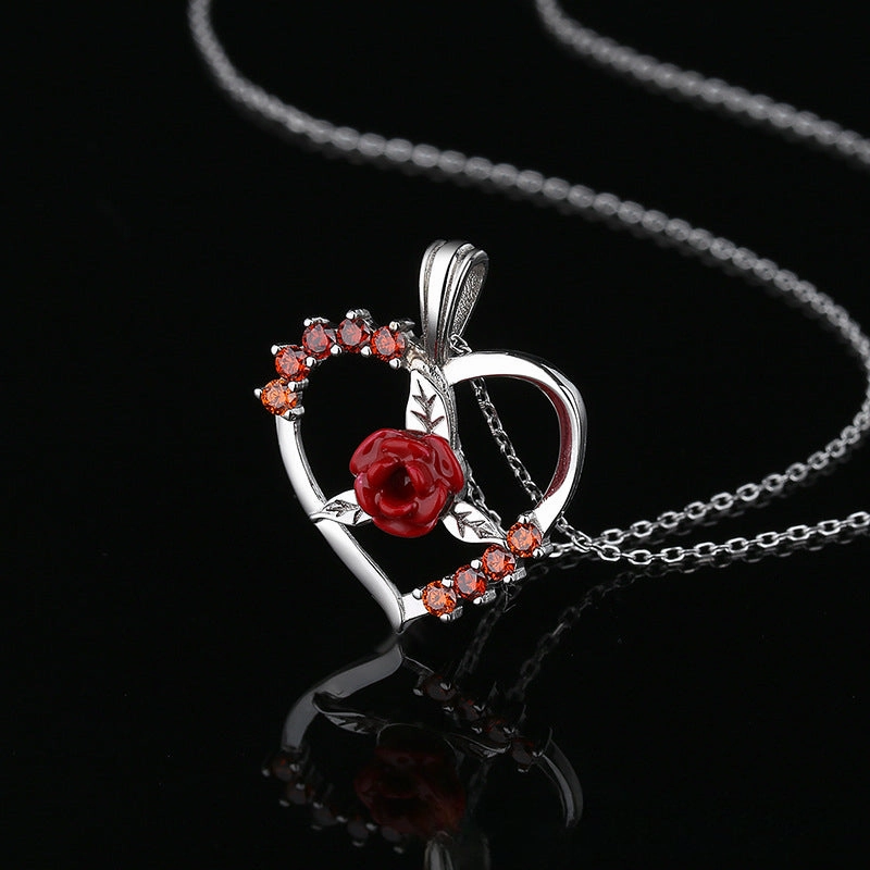 Wholesale Valentine's Day Love Rose Silver Necklaces