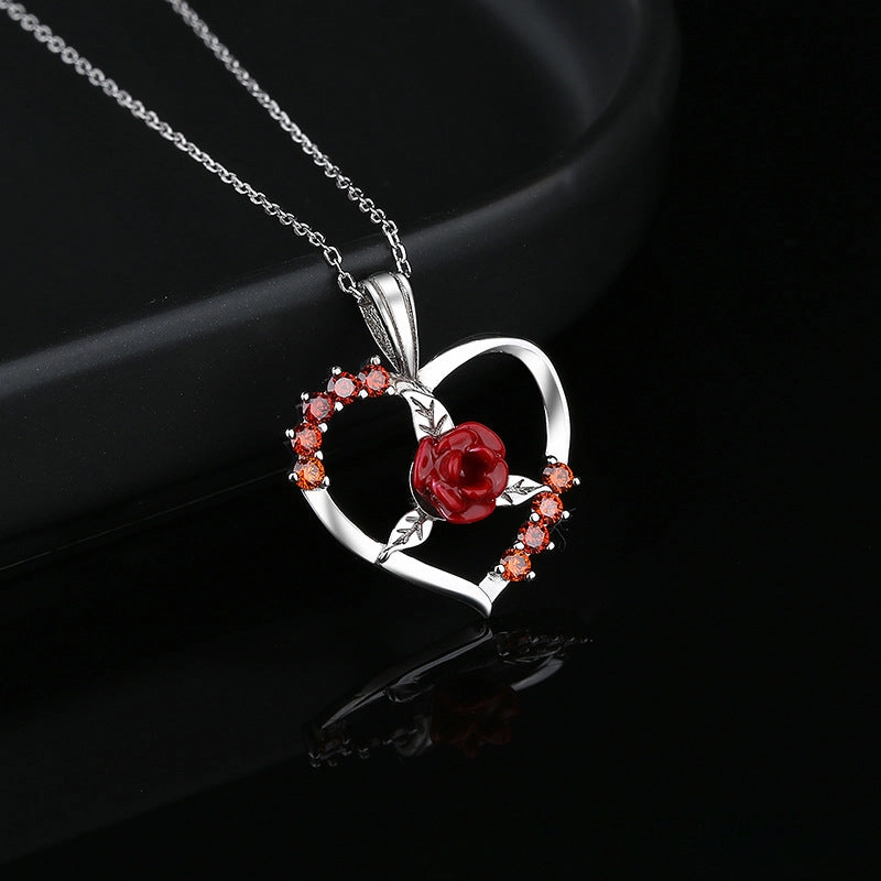Wholesale Valentine's Day Love Rose Silver Necklaces