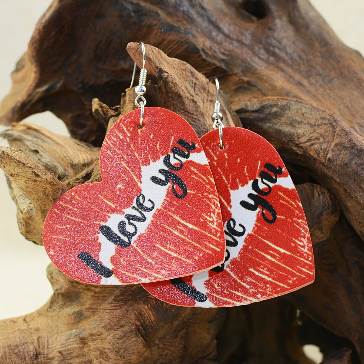 Wholesale Valentine's Day Love Shaped Leather Lips Kiss Earrings