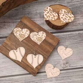 Wholesale Valentine's Day Love Wood Chips Football Baseball Wooden Earrings
