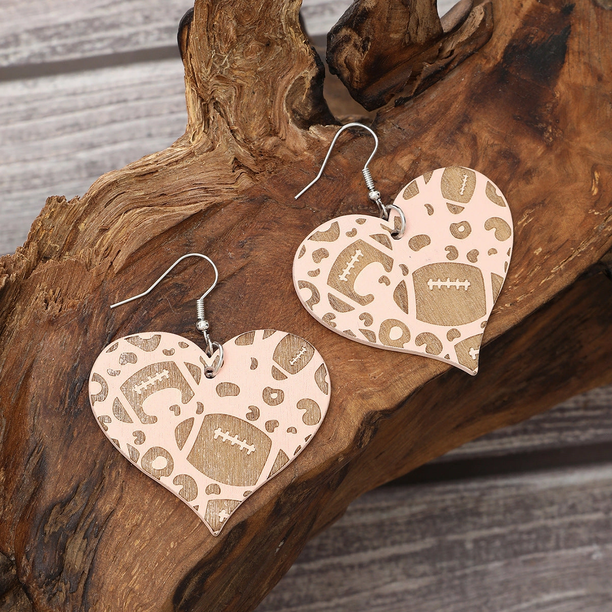 Wholesale Valentine's Day Love Wood Chips Football Baseball Wooden Earrings