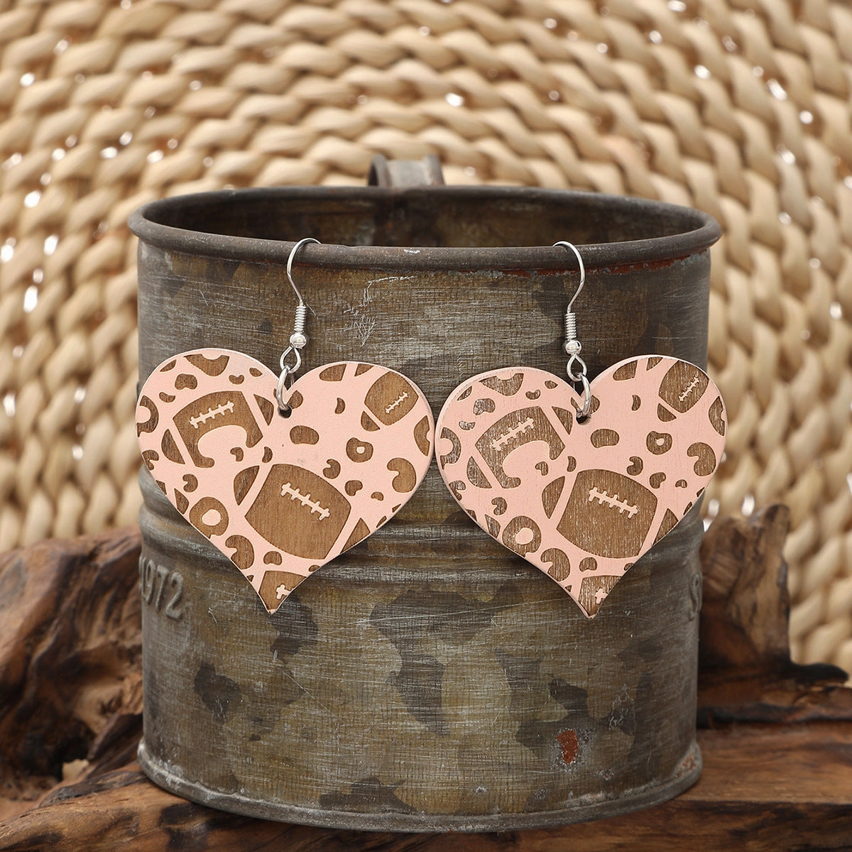 Wholesale Valentine's Day Love Wood Chips Football Baseball Wooden Earrings