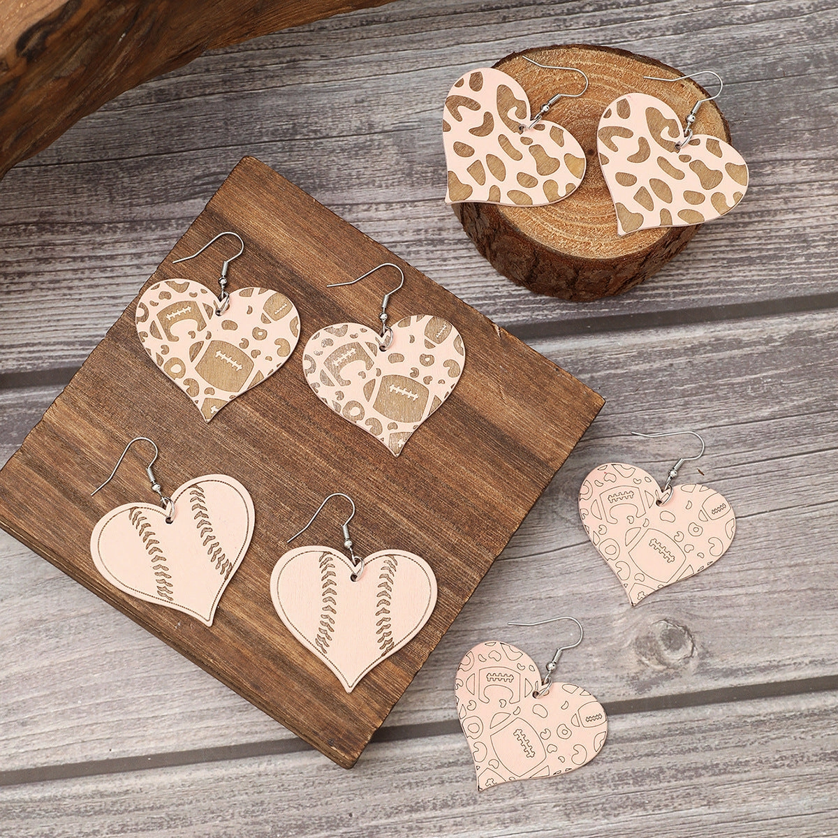 Wholesale Valentine's Day Love Wood Chips Football Baseball Wooden Earrings