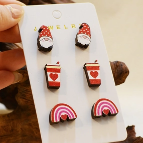 Wholesale Valentine's Day Love XOXO Coffee Cup Wooden Earrings Set