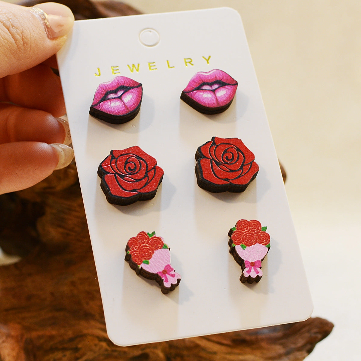 Wholesale Valentine's Day Love XOXO Coffee Cup Wooden Earrings Set