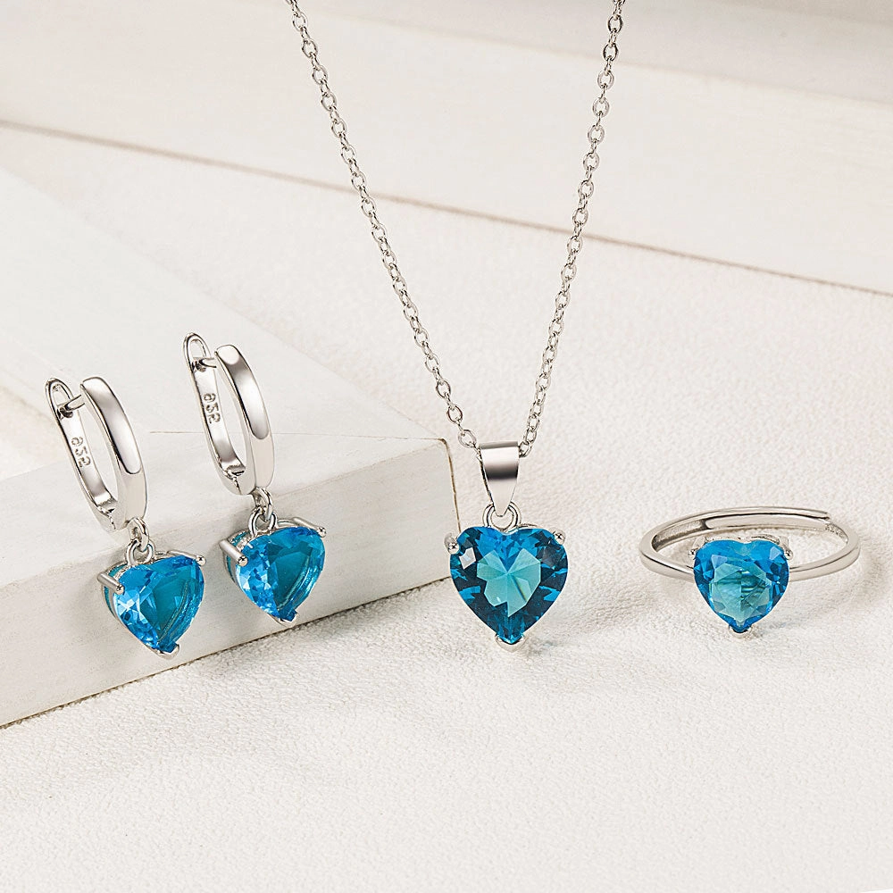 Wholesale Valentine's Day Love Zircon Necklace Earrings Ring Set