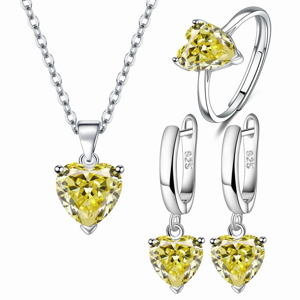Wholesale Valentine's Day Love Zircon Necklace Earrings Ring Set