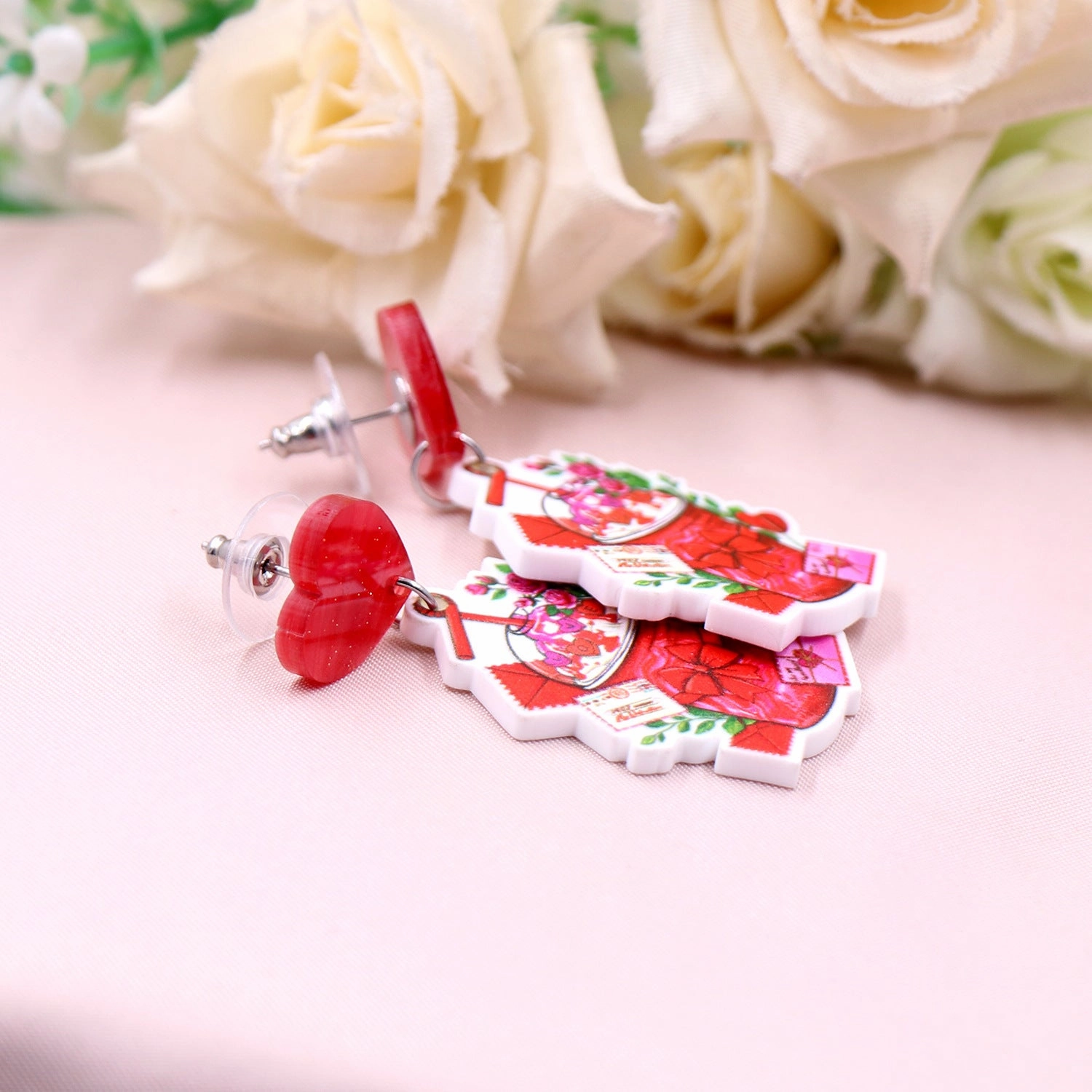 Wholesale Valentine's Day Milk Tea Cups, Roses, Love Acrylic Earrings