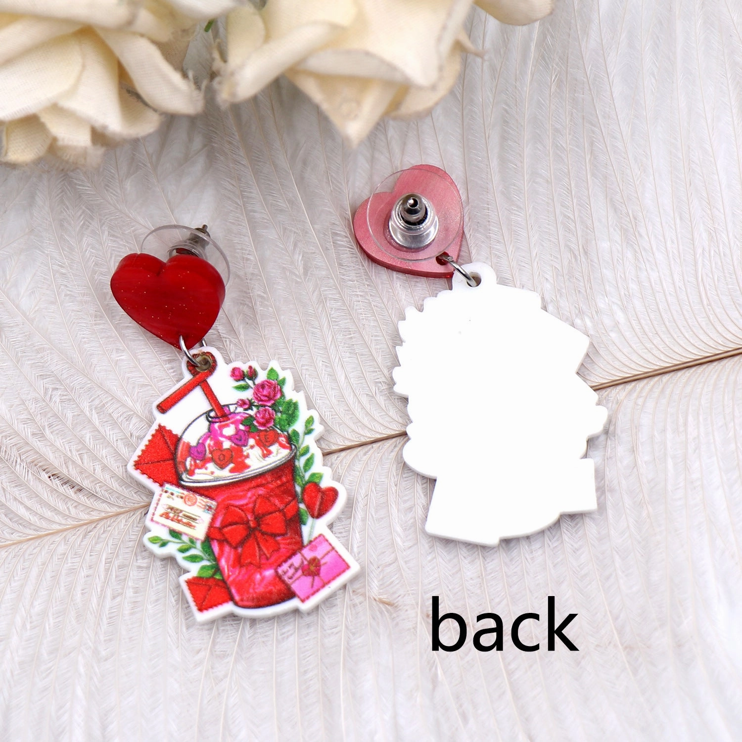 Wholesale Valentine's Day Milk Tea Cups, Roses, Love Acrylic Earrings
