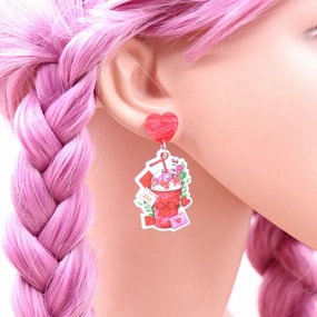 Wholesale Valentine's Day Milk Tea Cups, Roses, Love Acrylic Earrings