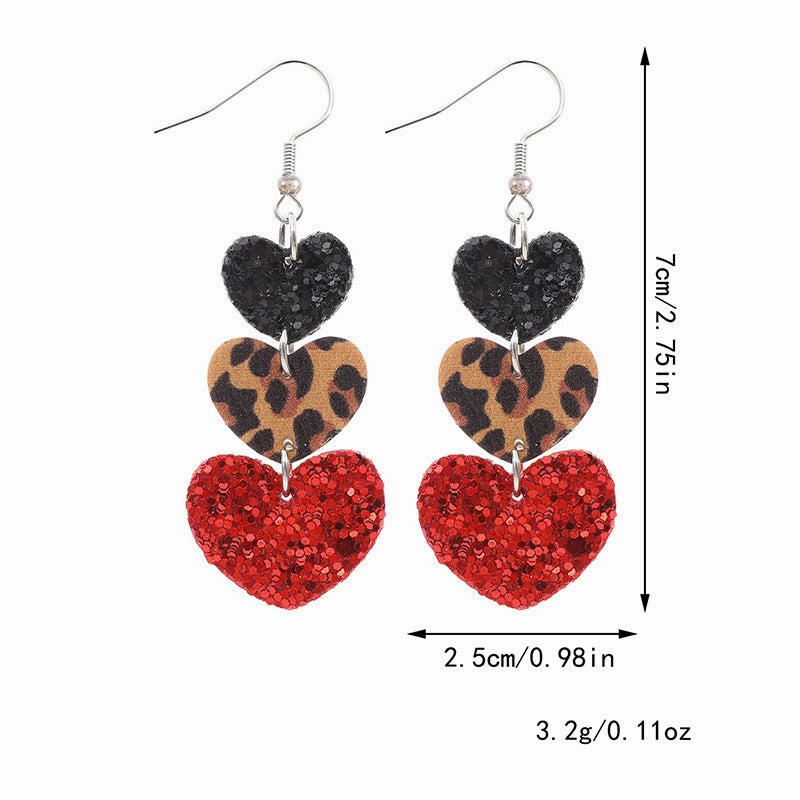 Wholesale Valentine's Day Multi-layer Love Leopard Print Sequin Plaid Leather Earrings