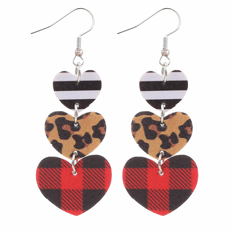 Wholesale Valentine's Day Multi-layer Love Leopard Print Sequin Plaid Leather Earrings