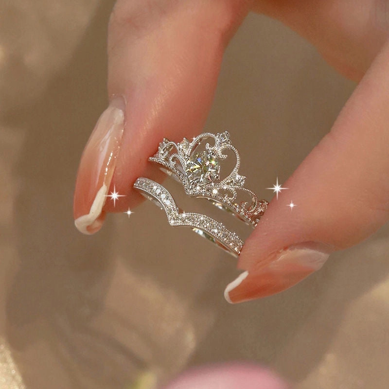 Wholesale Valentine's Day Pink Diamond Hollow Heart Opening Alloy Ring