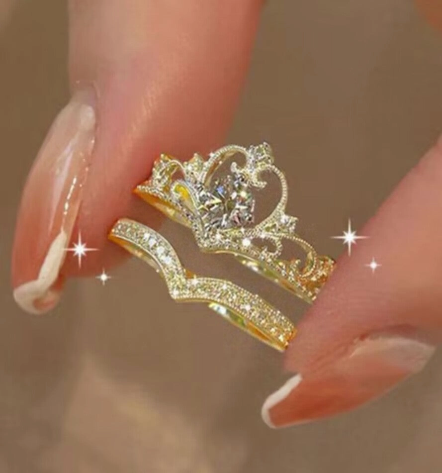 Wholesale Valentine's Day Pink Diamond Hollow Heart Opening Alloy Ring